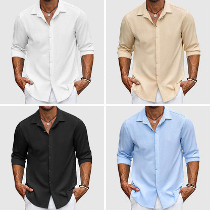Herren Leinenhemd Elegantes Sommerhemd Weiß