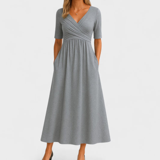 Damen Kleid Wickelstil V-Ausschnitt Elegant - BerlinGlamour