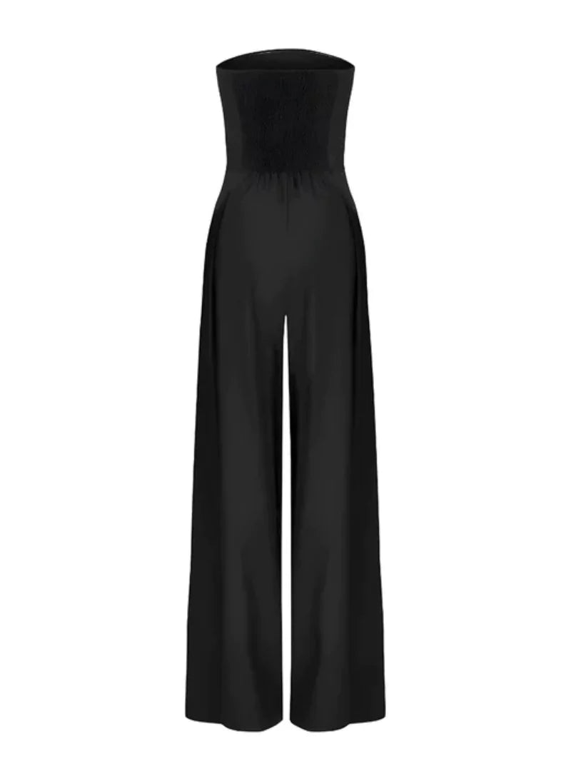 Schulterfreie Damen Jumpsuit Navyblau Weit und Bequem