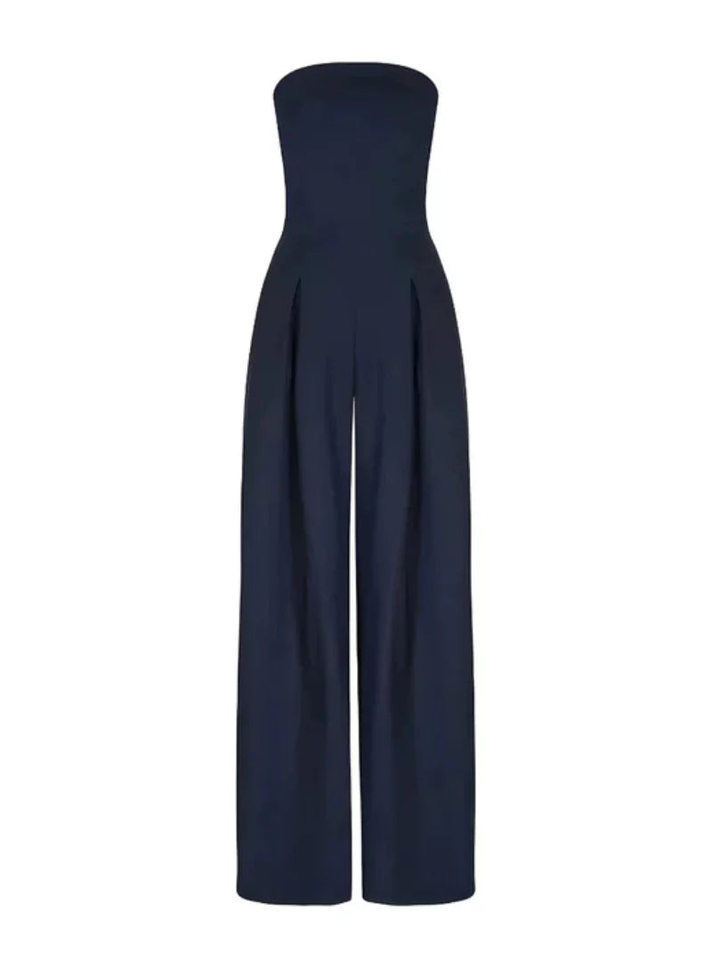Damen Jumpsuit Trägerlos Dunkelblau Abendkleid Party