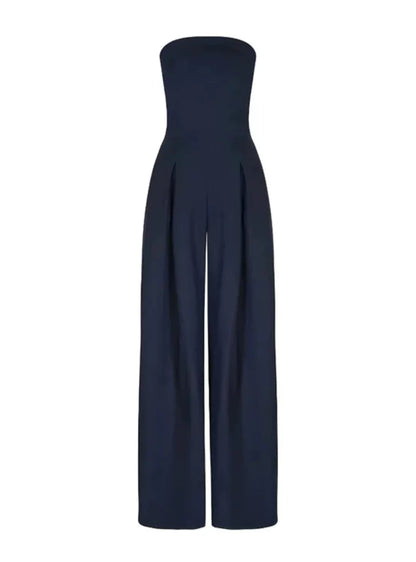 Damen Jumpsuit Trägerlos Dunkelblau Abendkleid Party