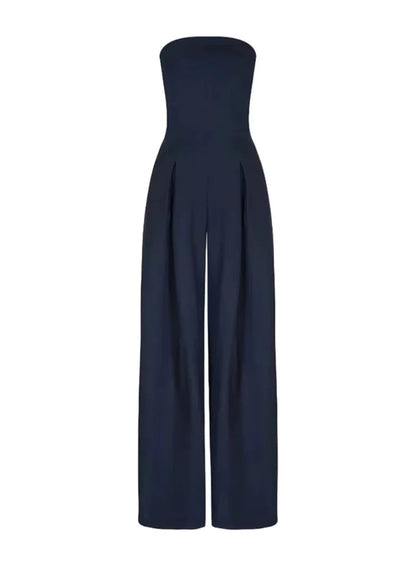Damen Jumpsuit dunkelblau Elegant weites Bein