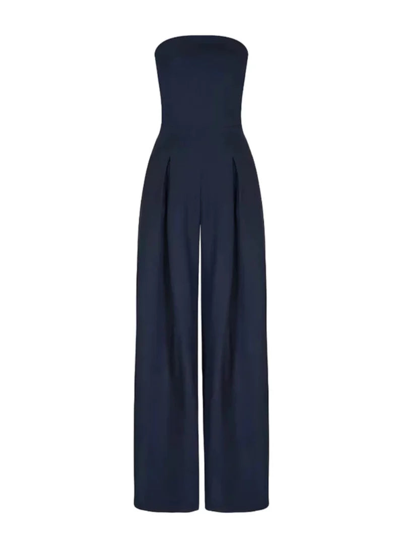 Schulterfreie Damen Jumpsuit Navyblau Weit und Bequem