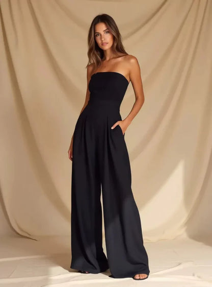 Damen Jumpsuit Trägerlos Dunkelblau Abendkleid Party
