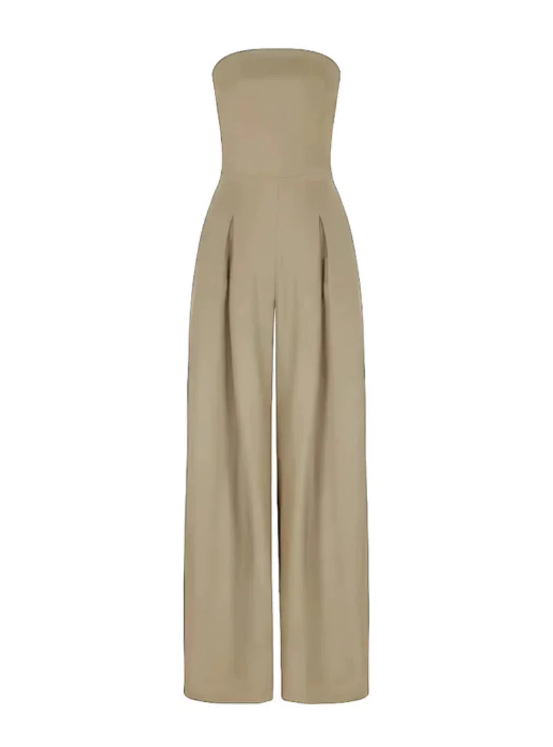 Damen Jumpsuit Trägerlos Sommerleicht Weit