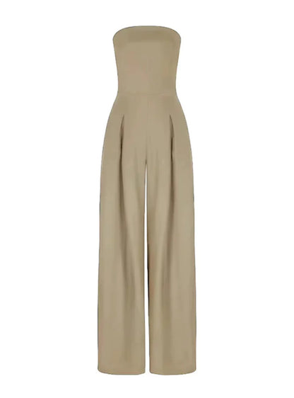 Damen Jumpsuit Trägerlos Sommerleicht Weit