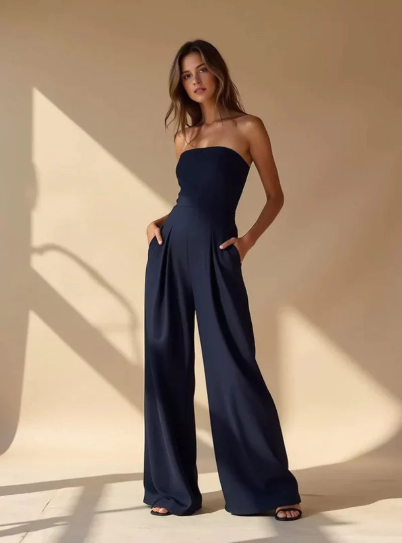 Damen Jumpsuit Trägerlos Sommerleicht Weit - BerlinGlamour