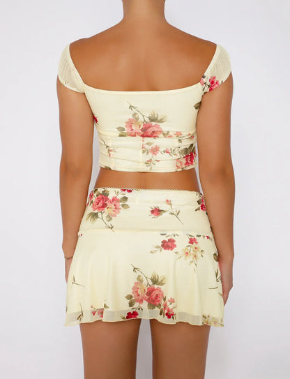 Sommer Top mit Ärmel und Wickelrock Blumenmuster