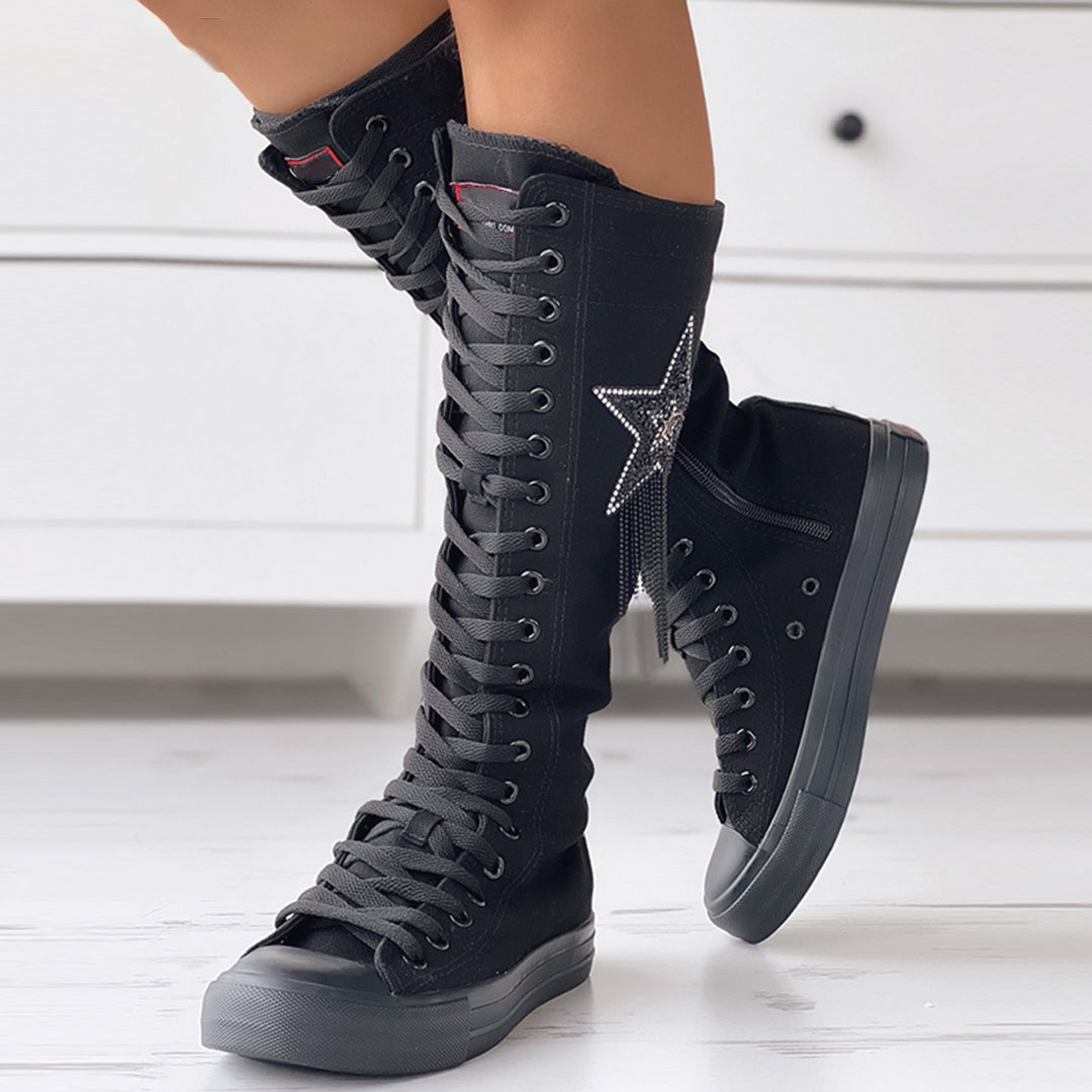 Lederstiefel Quasten Schnürstiefel Frauen Stiefel