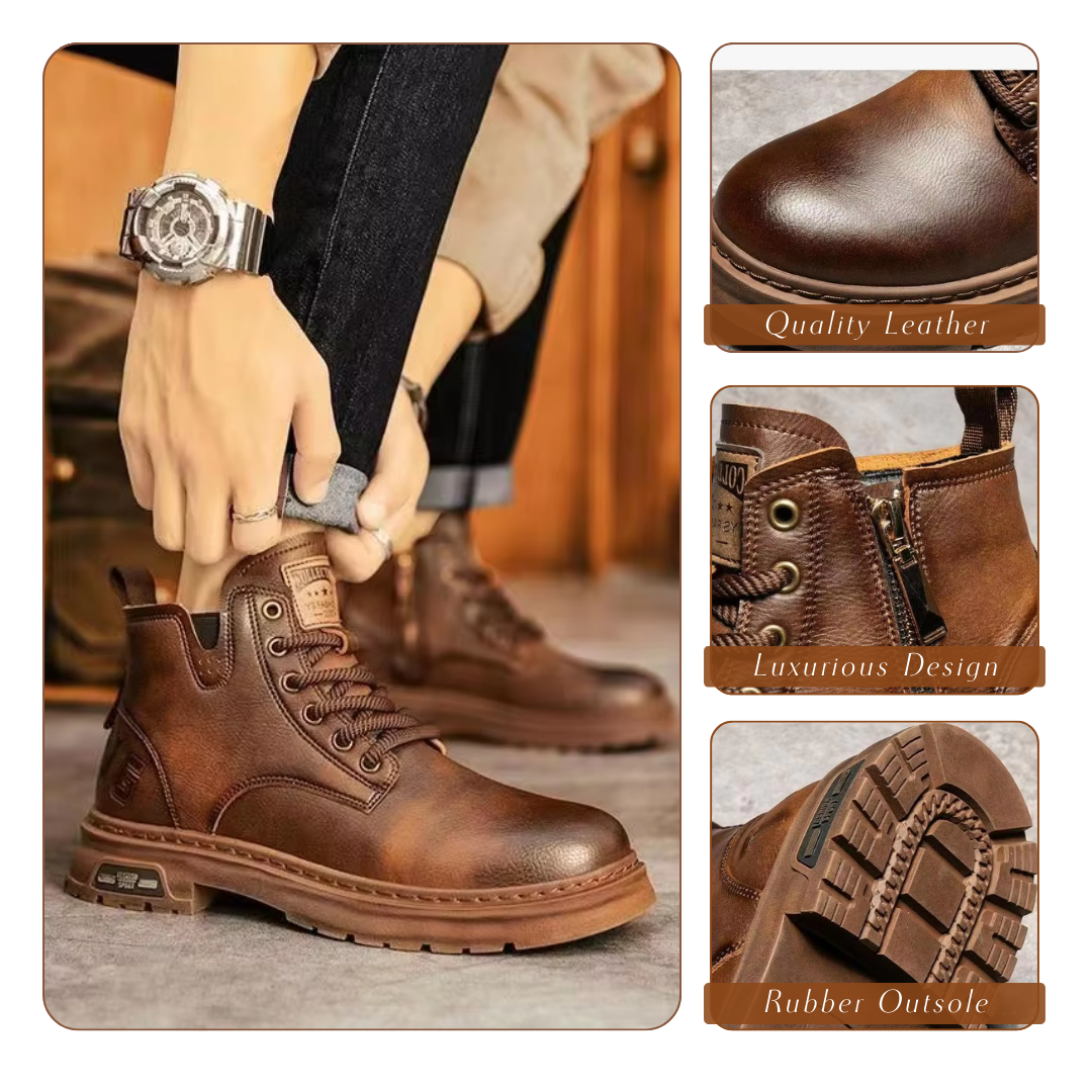 Herren Schnürstiefel Robust Reißverschluss Wasserfest