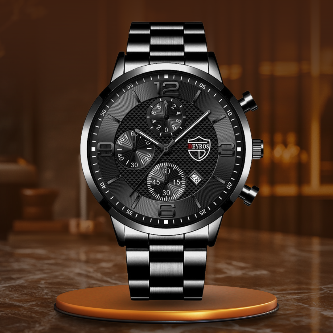 Herren Armbanduhr Edelstahl Schwarz Elegant