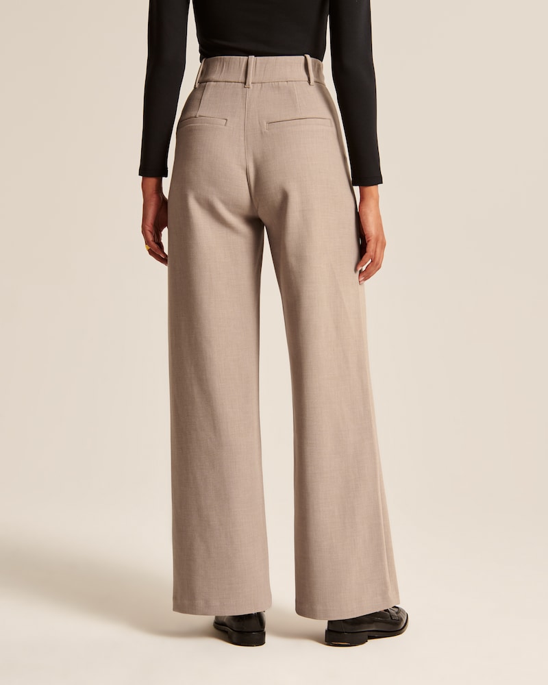 Elegante Damen-Hose High-Waist mit weitem Bein Sandfarben