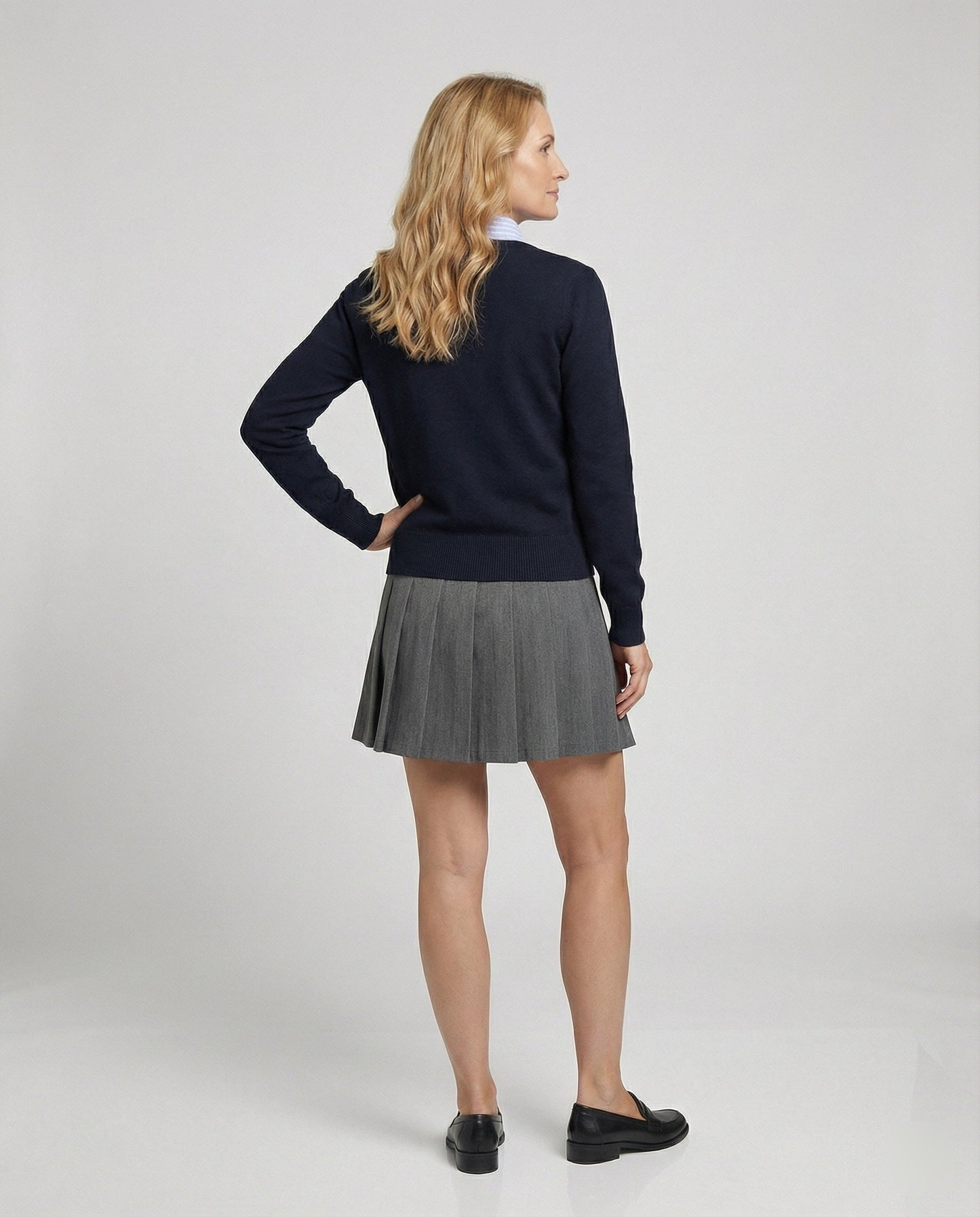 Damen Strickjacke Blau College Style Kurz
