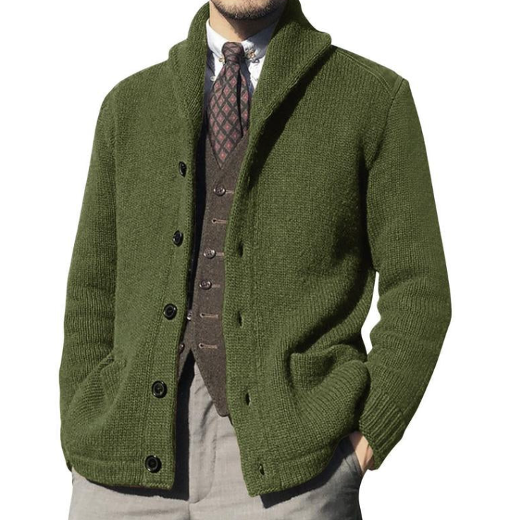 Herren Jacke Klassisch Gestrickt mit Knöpfen Schwarz