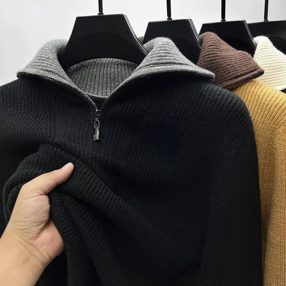 Herren Pullover Stehkragen Reißverschluss Sportlich Modern - BerlinGlamour