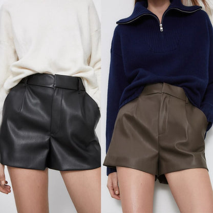 Damen Shorts Kunstleder Elegant Schmal - BerlinGlamour