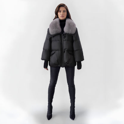 Kunstpelzjacke Damen Warm Elegant Schwarz
