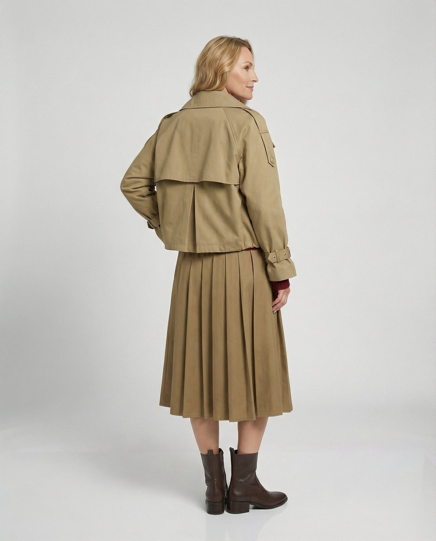 Damen Trenchcoat Kurz Oversize Beige Herbstjacke
