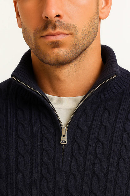 Herren Strickpullover Frühling Zopf Muster Reißverschluss