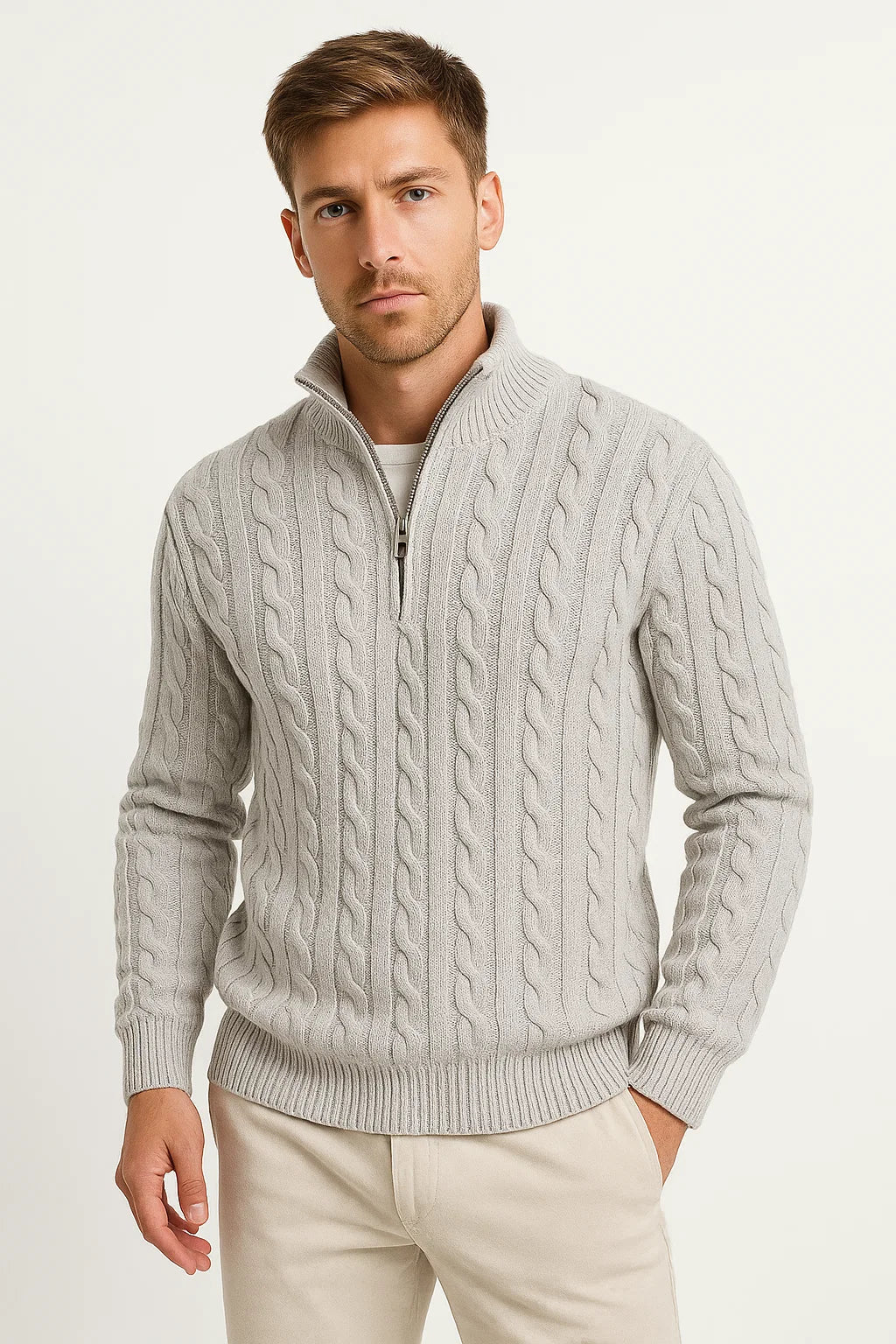 Herren Strickpullover Frühling Zopf Muster Reißverschluss