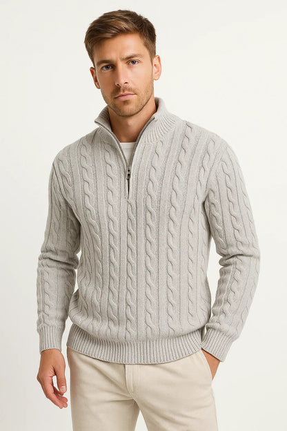 Herren Strickpullover Frühling Zopf Muster Reißverschluss