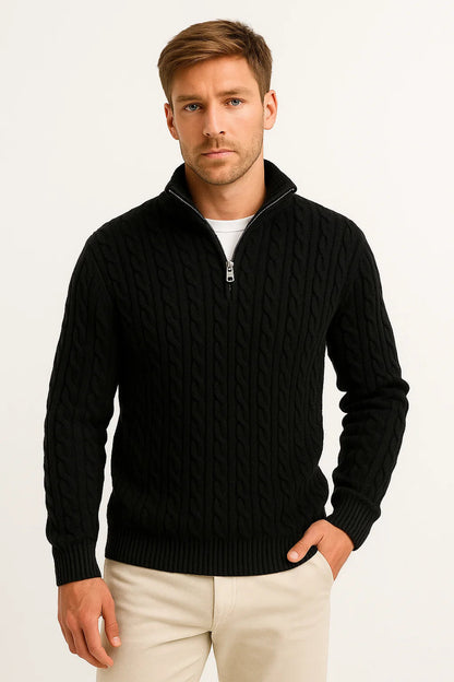 Herren Strickpullover Frühling Zopf Muster Reißverschluss