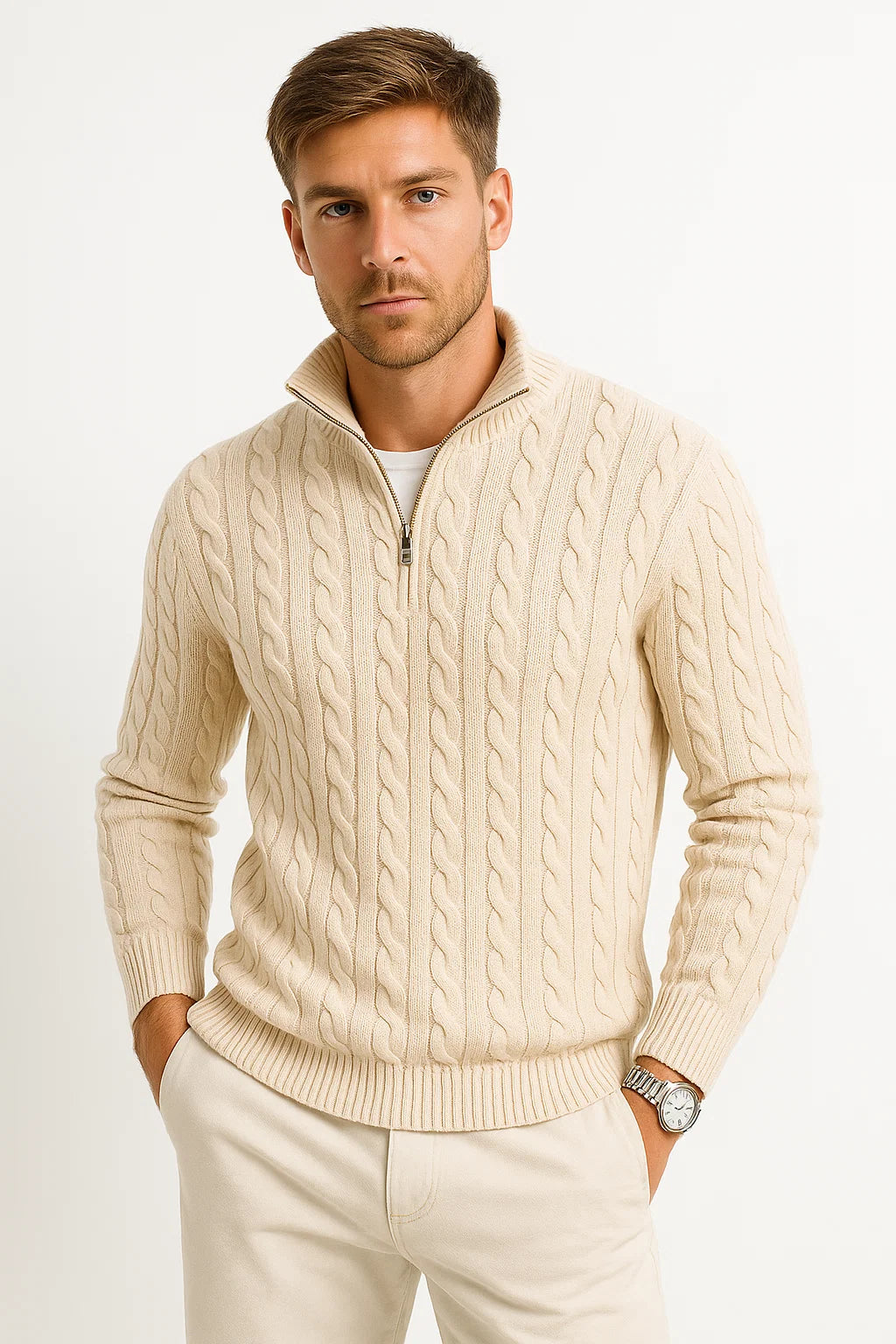 Herren Strickpullover Frühling Zopf Muster Reißverschluss