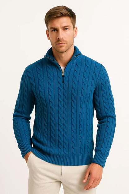 Herren Strickpullover Frühling Zopf Muster Reißverschluss
