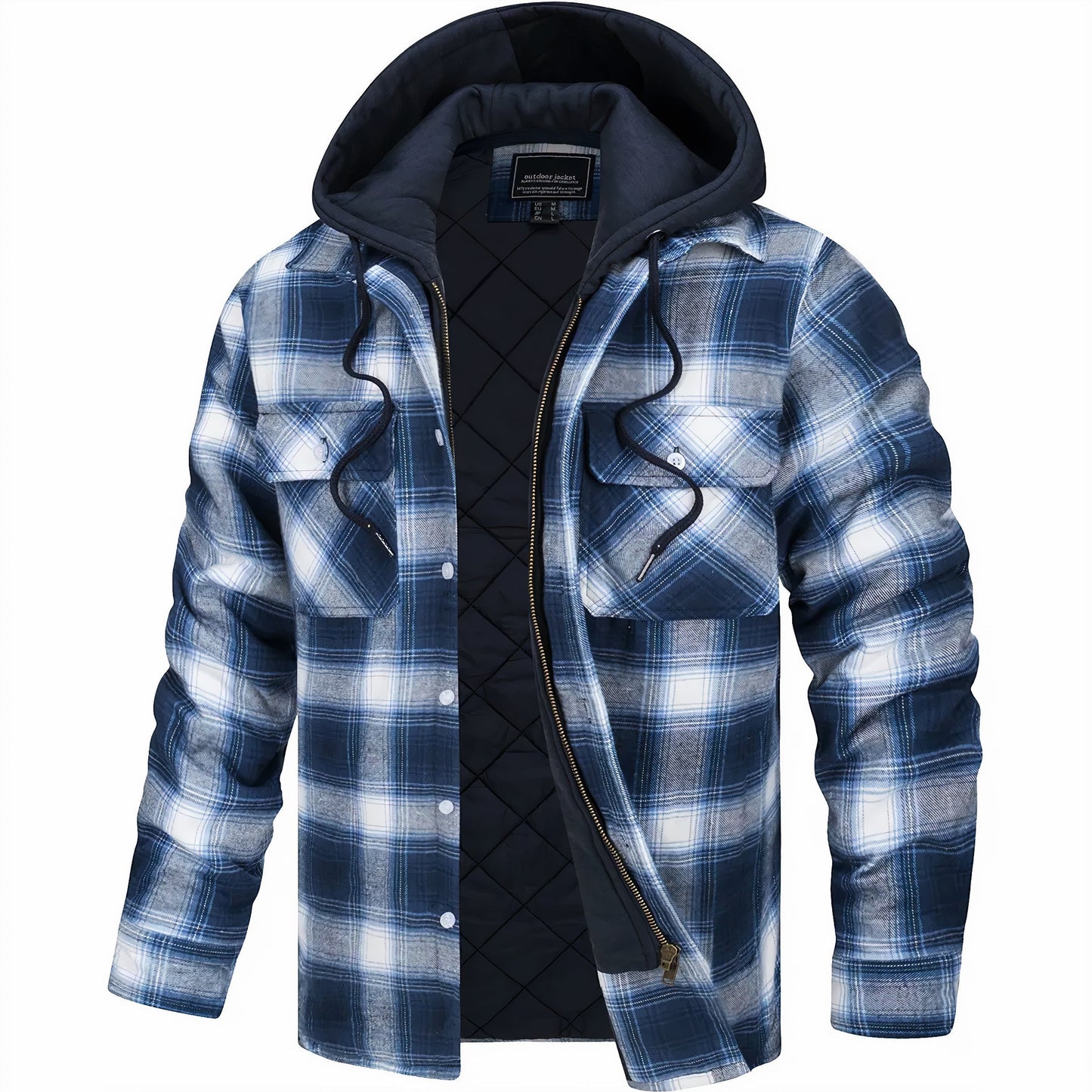 Herren Kapuzenjacke kariert gesteppt Zip Up - BerlinGlamour
