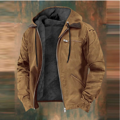 Kapuzenjacke | Lässig | Mit Reißverschluss | Mit Fleece gefüttert | Herren-Winterjacke-Braun-S-Chaps Herrenmode