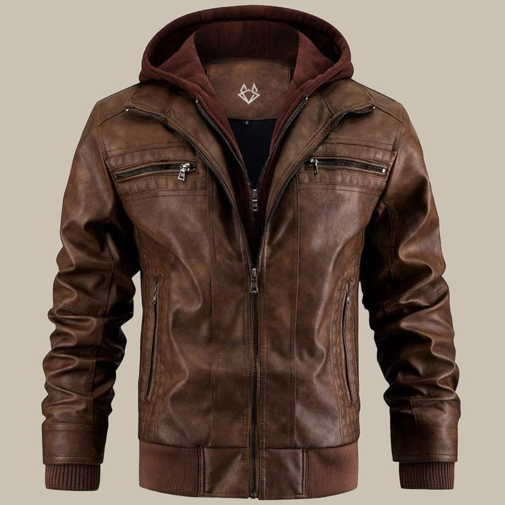 Kapuzenjacke aus Leder – Herrenjacke mit Kapuze und Reißverschluss aus Leder-Chaps Herrenmode