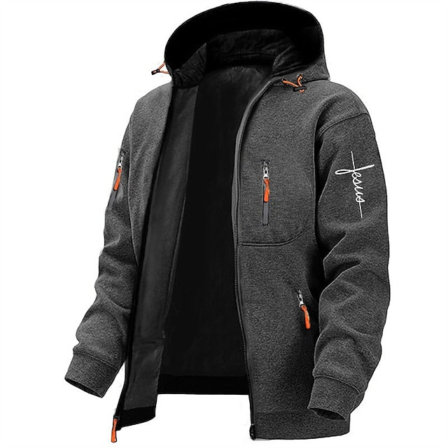Kapuzenjacke mit Reißverschluss – Warme Fleece-Kapuzenjacke mit durchgehendem Reißverschluss für Herren-Kohlengrau-S-Chaps Herrenmode