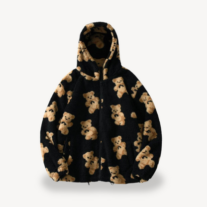 Kapuzenjacke mit Teddybär-Muster für Damen | Loravelle 0