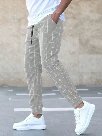 Karierte Hose - Kordelzug - Elastische Knöchel - Jogger - Modische Herrenhosen-Chaps Herrenmode