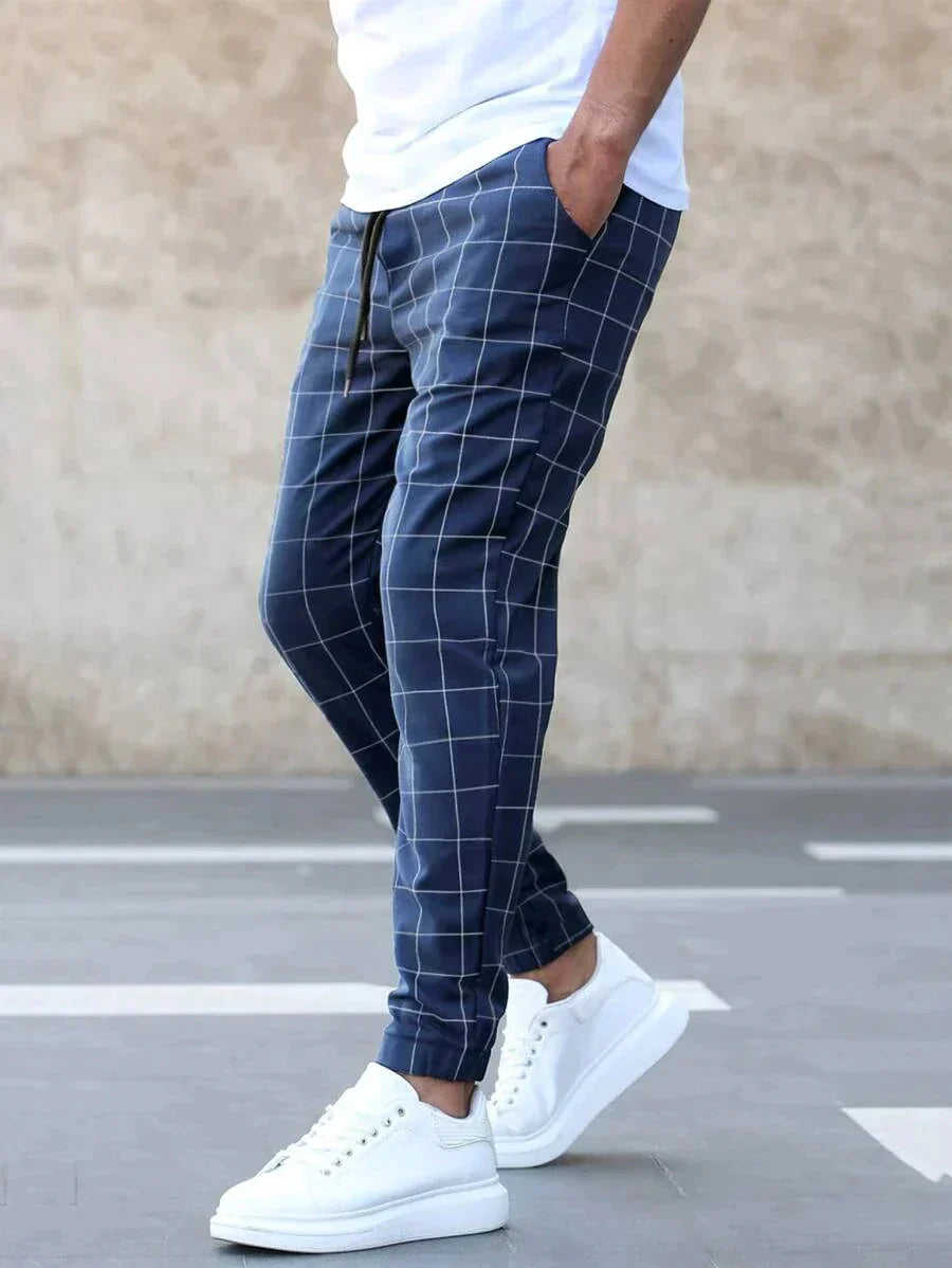Karierte Hose - Kordelzug - Elastische Knöchel - Jogger - Modische Herrenhosen-Chaps Herrenmode