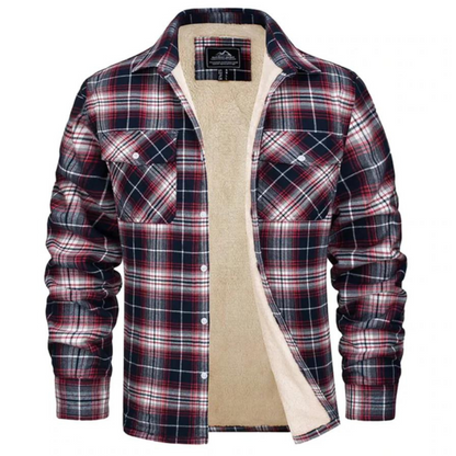 Karierte Jacke – Herren-Winter-Fleece-Jacke mit Sherpa-Futter und Knöpfen-Rot-S-Chaps Herrenmode