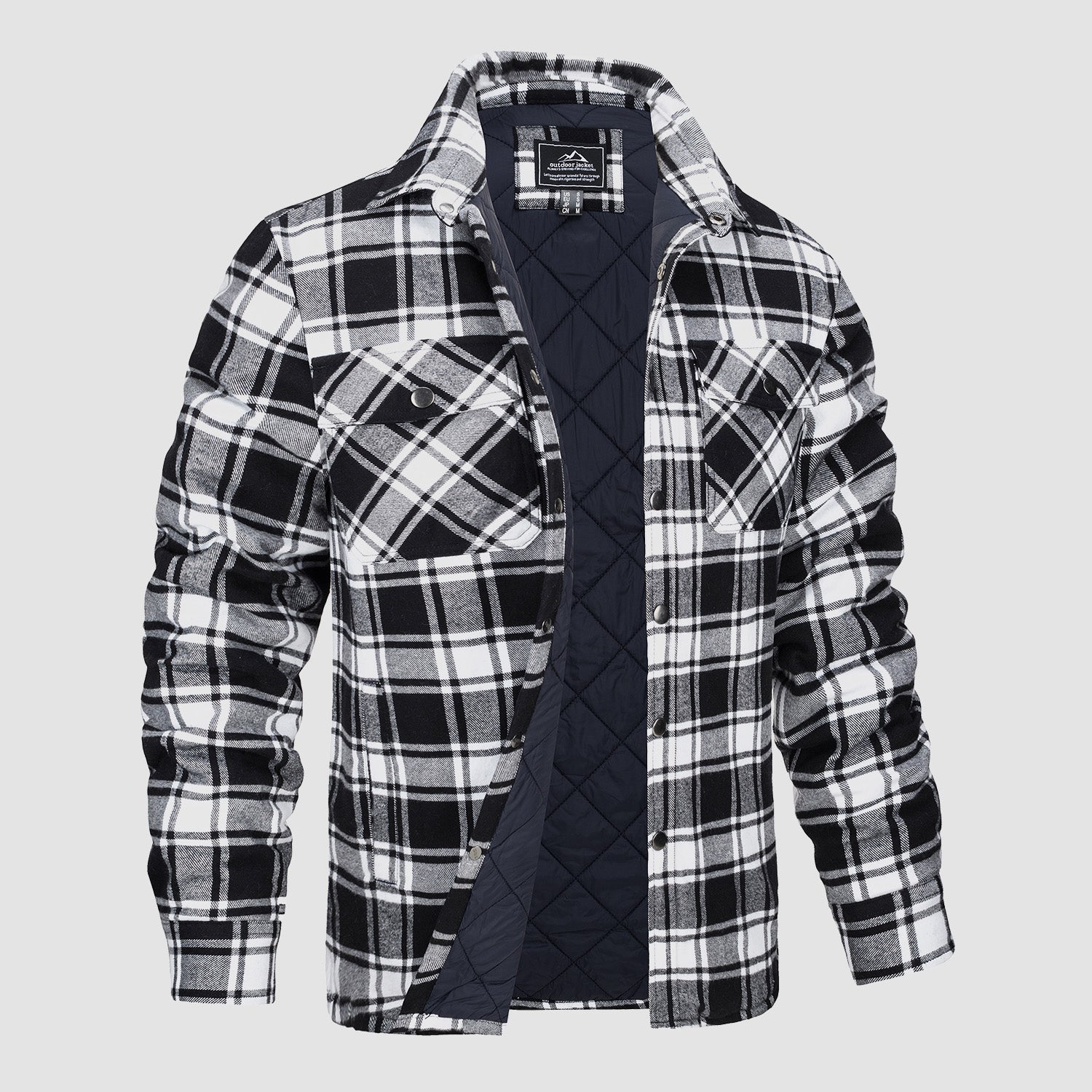 Karierte Jacke | Knopfleiste | Gestepptes Futter | Karierte Jacke | Herrenbekleidung-Schwarz-S-Chaps Herrenmode