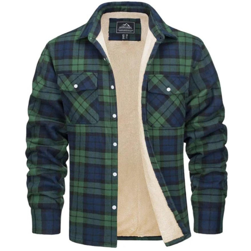 Kariertes Overshirt – Herren-Hemdjacke mit Knöpfen und Fleecefutter für den Winter-Grün-S-Chaps Herrenmode