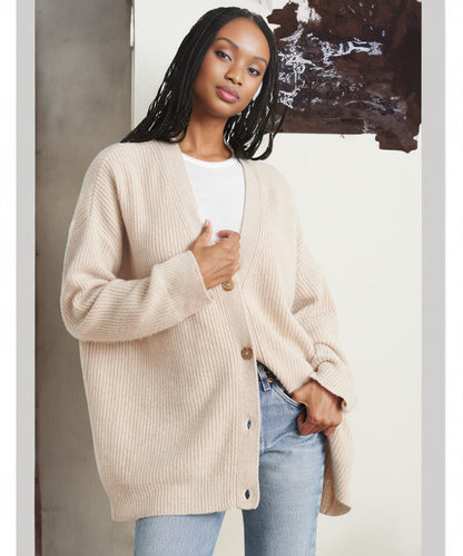 Damen Strickjacke Oversized mit Knöpfen Groß