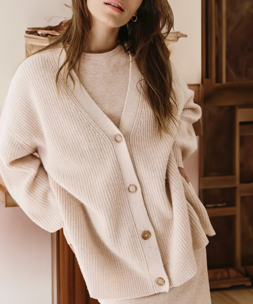 Damen Strickjacke Oversized mit Knöpfen Groß