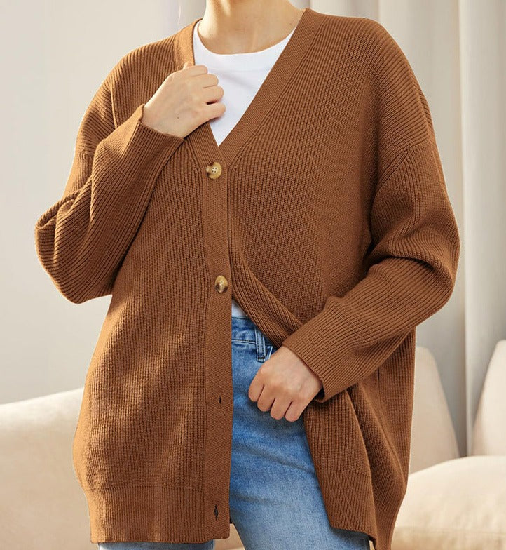 Damen Strickjacke Oversized mit Knöpfen Groß