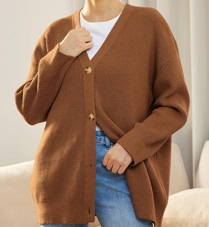 Damen Strickjacke Oversized mit Knöpfen Groß