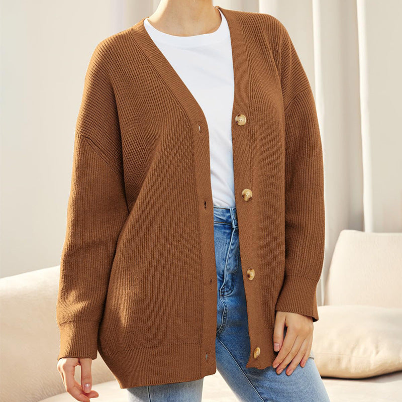 Damen Strickjacke Oversized mit Knöpfen Groß
