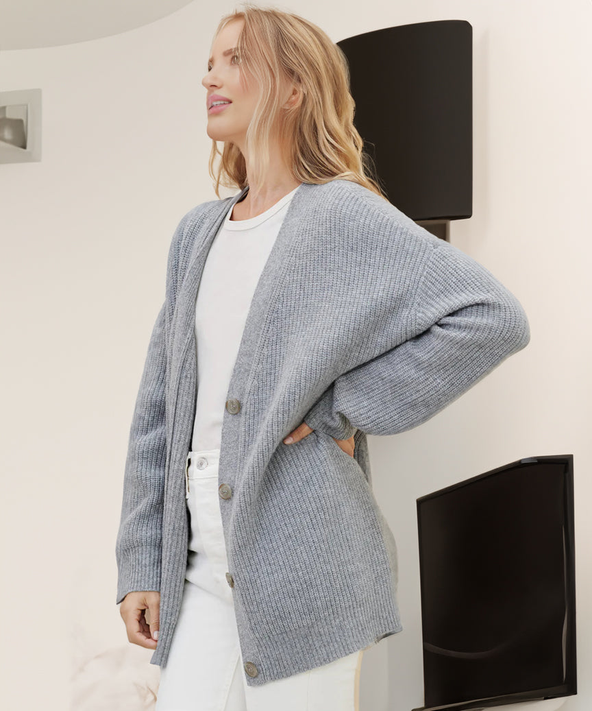 Damen Strickjacke Oversized mit Knöpfen Groß