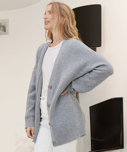 Damen Strickjacke Oversized mit Knöpfen Groß