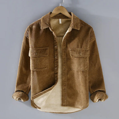 Herren Cordjacke Warm mit Knöpfen Grüne Steppjacke - BerlinGlamour
