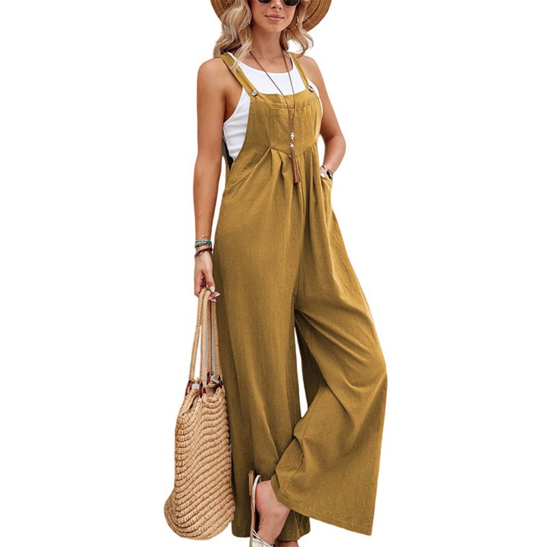Leichtgewicht Jumpsuit Leinen Baumwolle Ärmellos Verstellbar