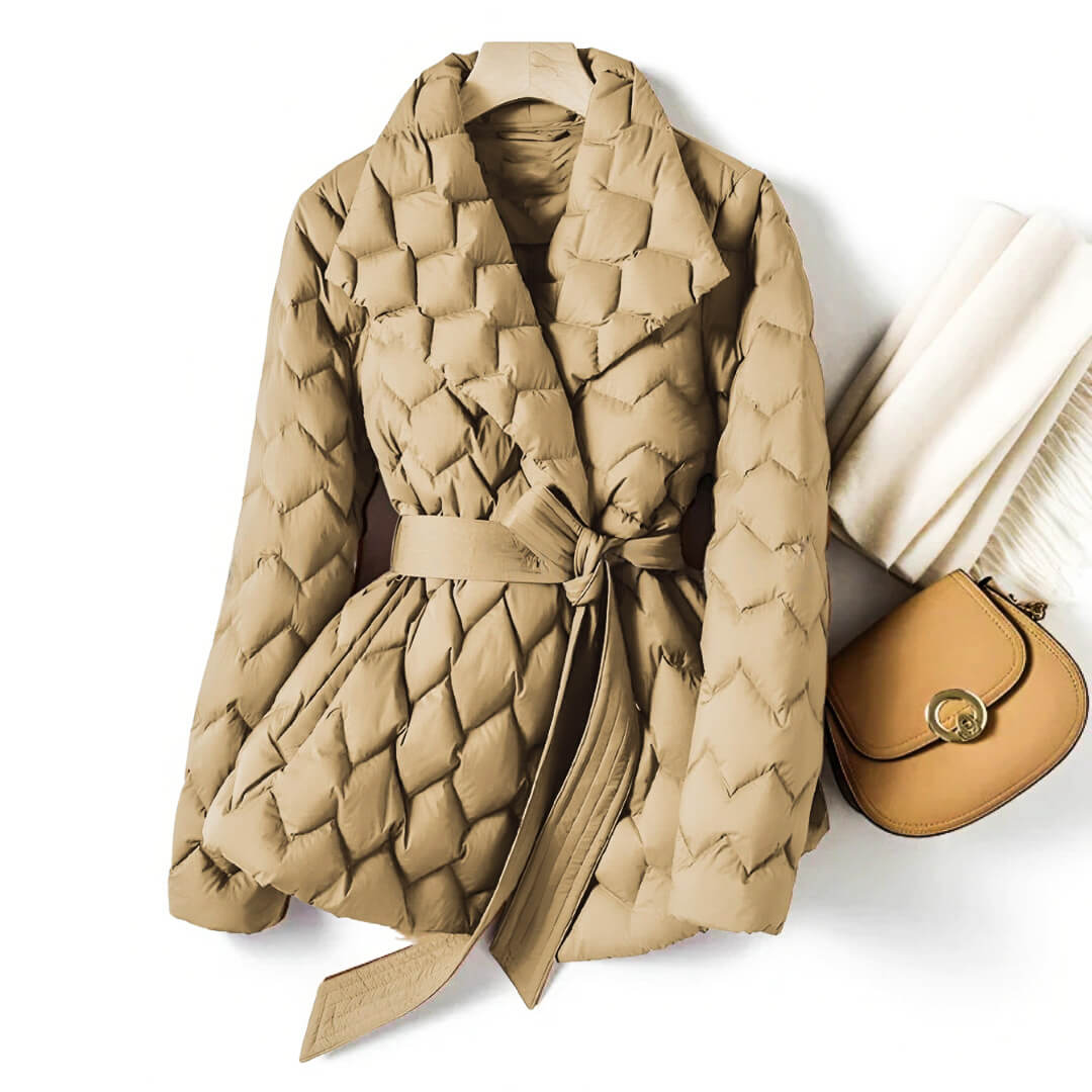 Damen Gürtel Mantel Steppjacke Winter Puffer Jacket