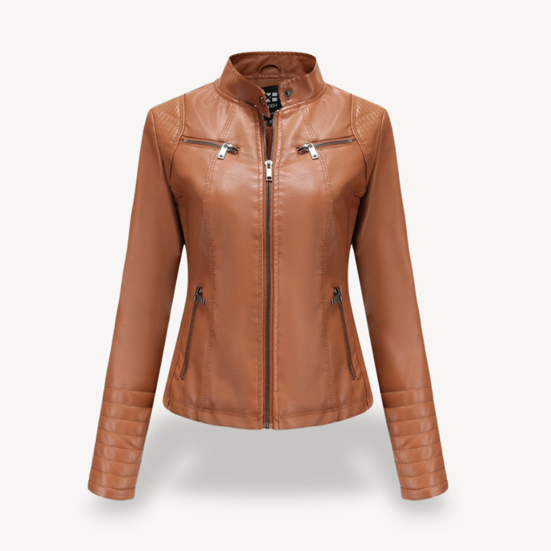 Klassische Biker-Kunstlederjacke für Damen | Loravelle 0