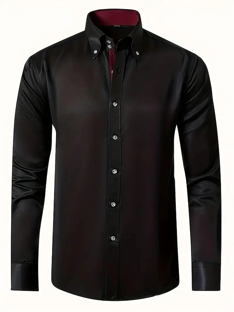 Kleidungshemd - Umlegekragen - knitterfrei Knitterfrei - Hemd mit Knopfleiste - Herrenhemd-Schwarz-S-Chaps Herrenmode